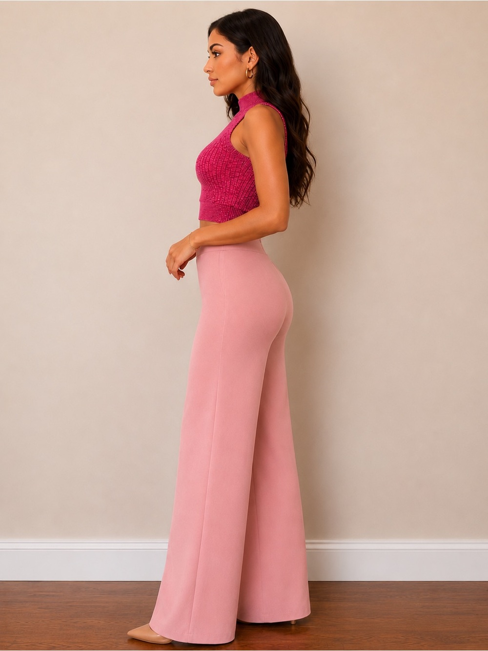NWOT CANVAS BLUSH PINK WIDE LEG TROUSERS | QUIET LUXURY | OFFICE CORE | SIZE L - Picture 2 of 7